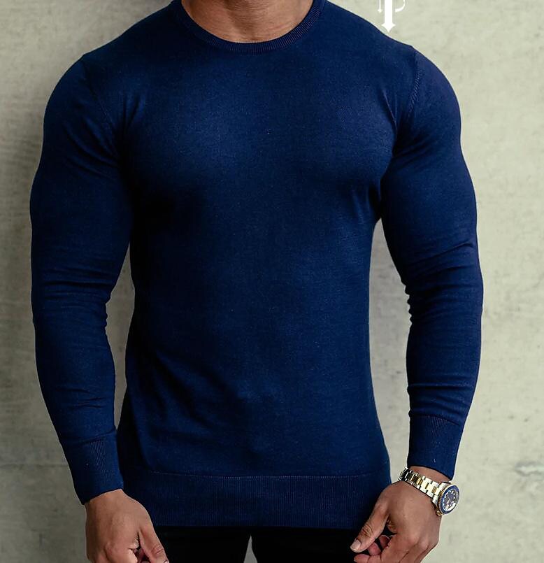Herren Strickpullover unifarben Rundhals Basic Casual