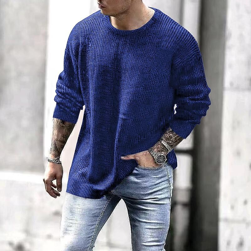 Herren Pullover Strickpullover Rundhals Einfarbig