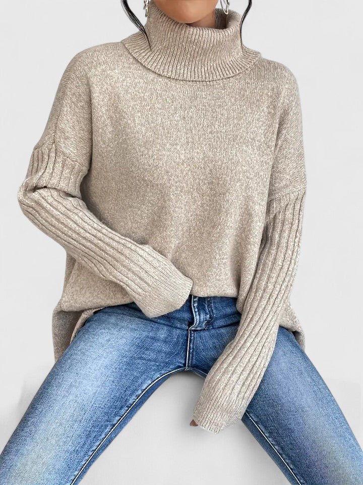 Lässiger Grobstrickpullover mit Rollkragen und überschnittenen Schultern