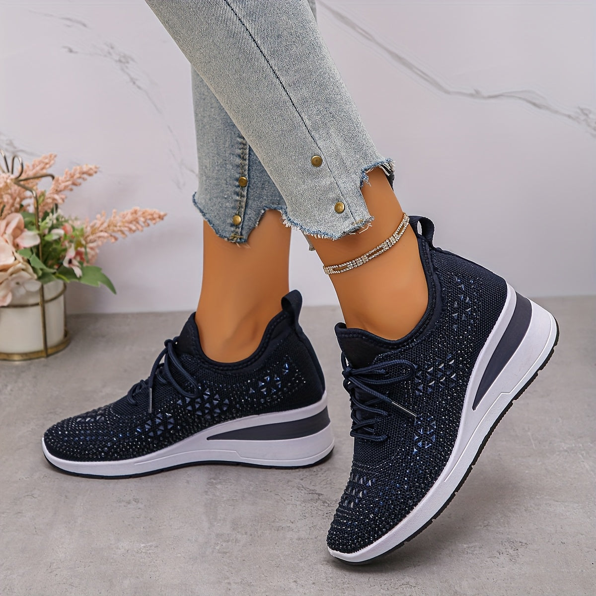 🔥Letzter Tag Aktion 70% RABATT - Legere, atmungsaktive, orthopädische Sneaker für Damen mit Strass-Verzierung