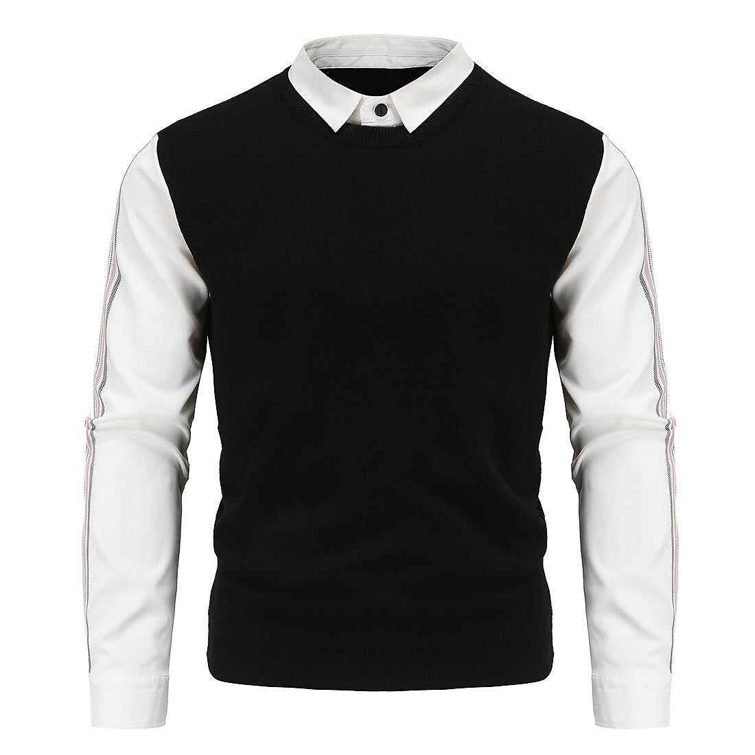 Herren Slim Patchwork Pullover in Zwei-in-Eins-Optik