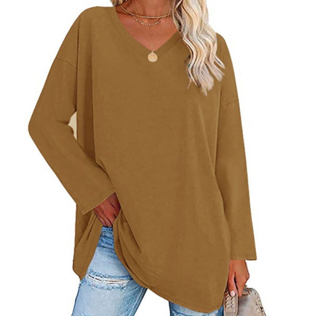 🔥Bis zu 69 % RABATT heute🔥Damen Herbst/Winter 2025 Oversize-Oberteile Langarm Lässige V-Ausschnitt Loose T-Shirts