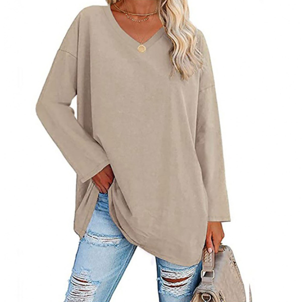 🔥Bis zu 69 % RABATT heute🔥Damen Herbst/Winter 2025 Oversize-Oberteile Langarm Lässige V-Ausschnitt Loose T-Shirts