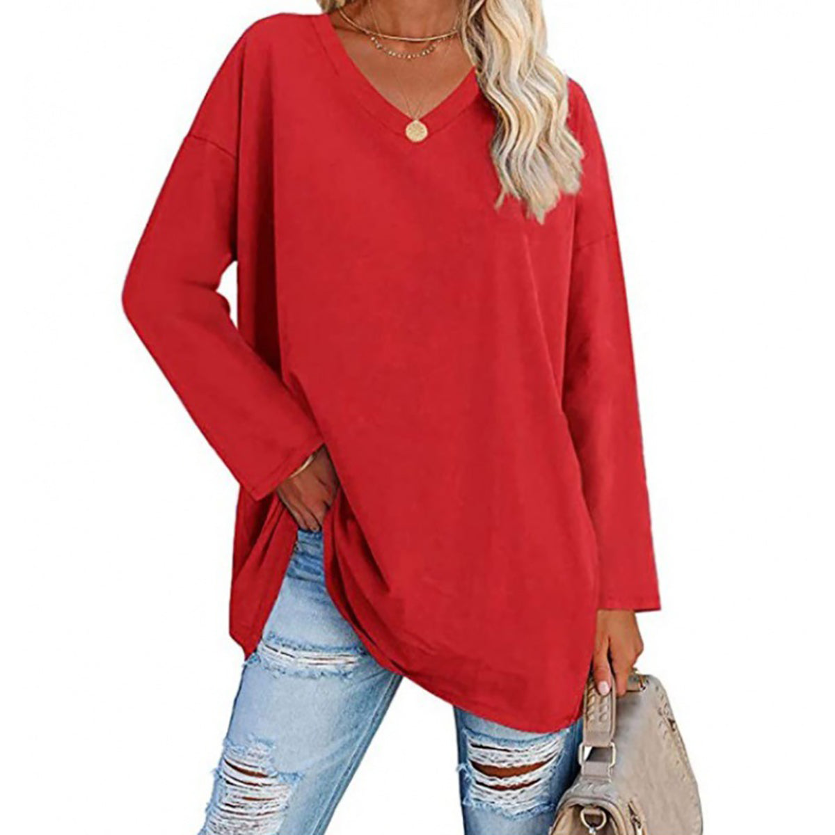 🔥Bis zu 69 % RABATT heute🔥Damen Herbst/Winter 2025 Oversize-Oberteile Langarm Lässige V-Ausschnitt Loose T-Shirts