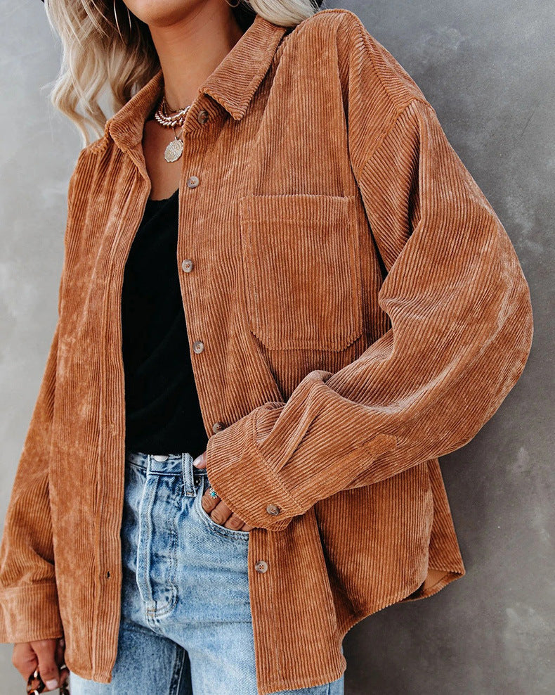 Women Fall/Winter Vintage Casual Velvet Shirt Long Sleeve Blouse
