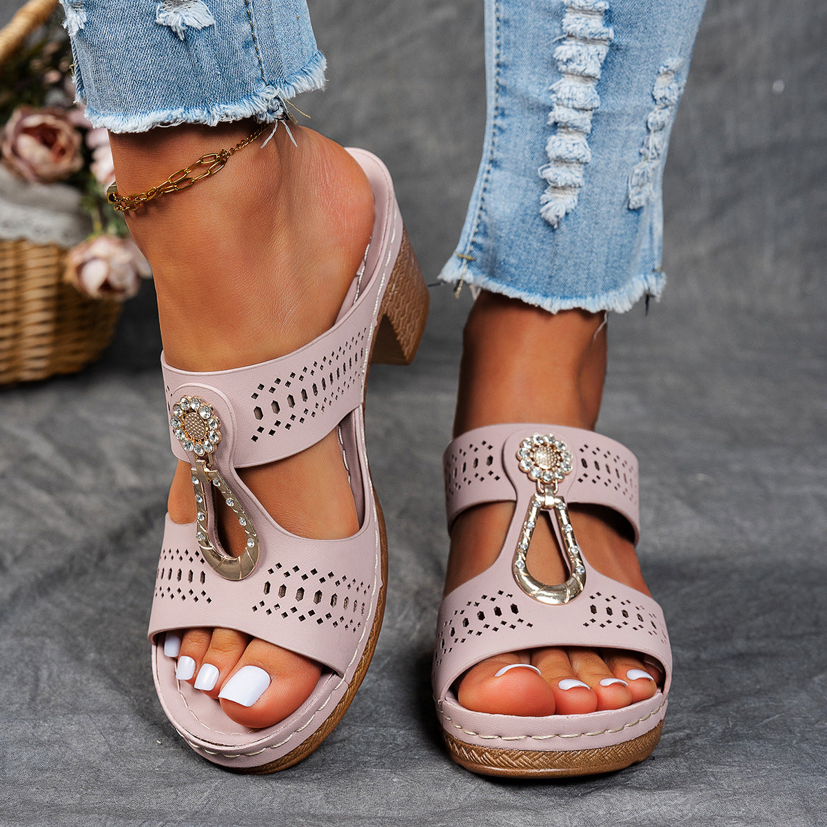 Orthopädische Strass-Absatzsandalen