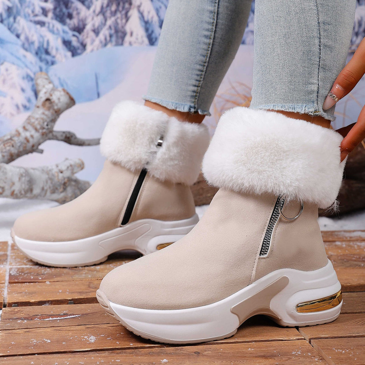 Damen Winter-Schneestiefel mit seitlichem Reißverschluss, warm, mit Fleecefutter