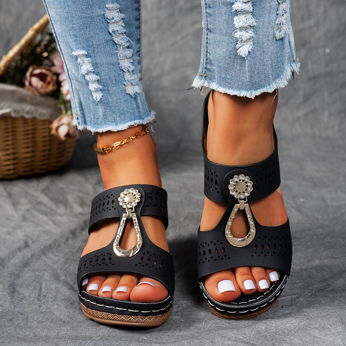 Orthopädische Strass-Absatzsandalen