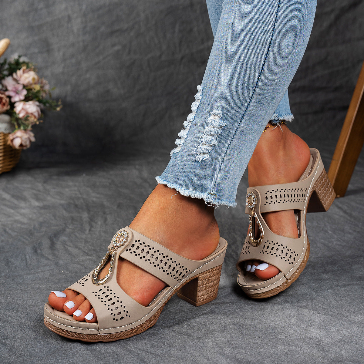 Orthopädische Strass-Absatzsandalen