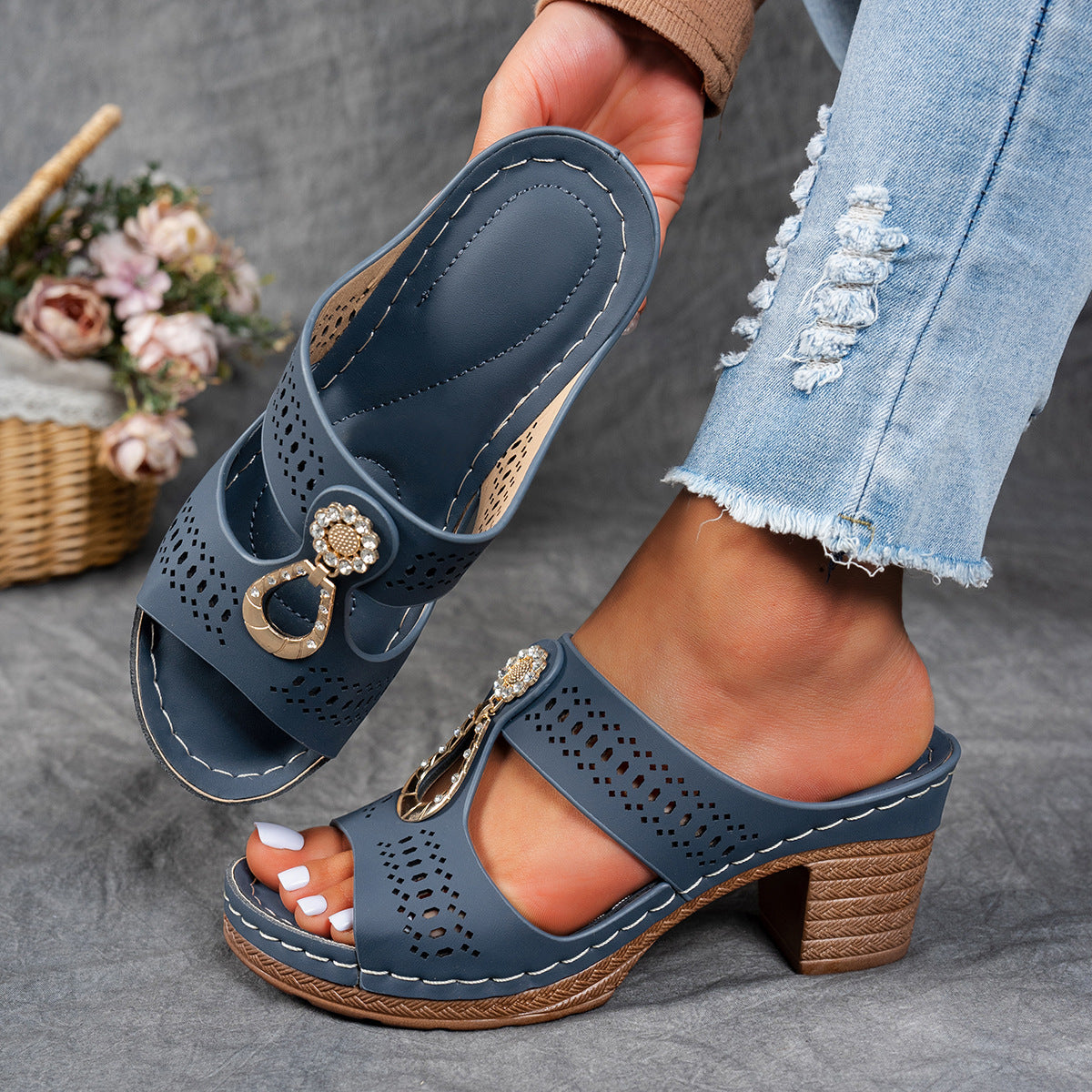 Orthopädische Strass-Absatzsandalen