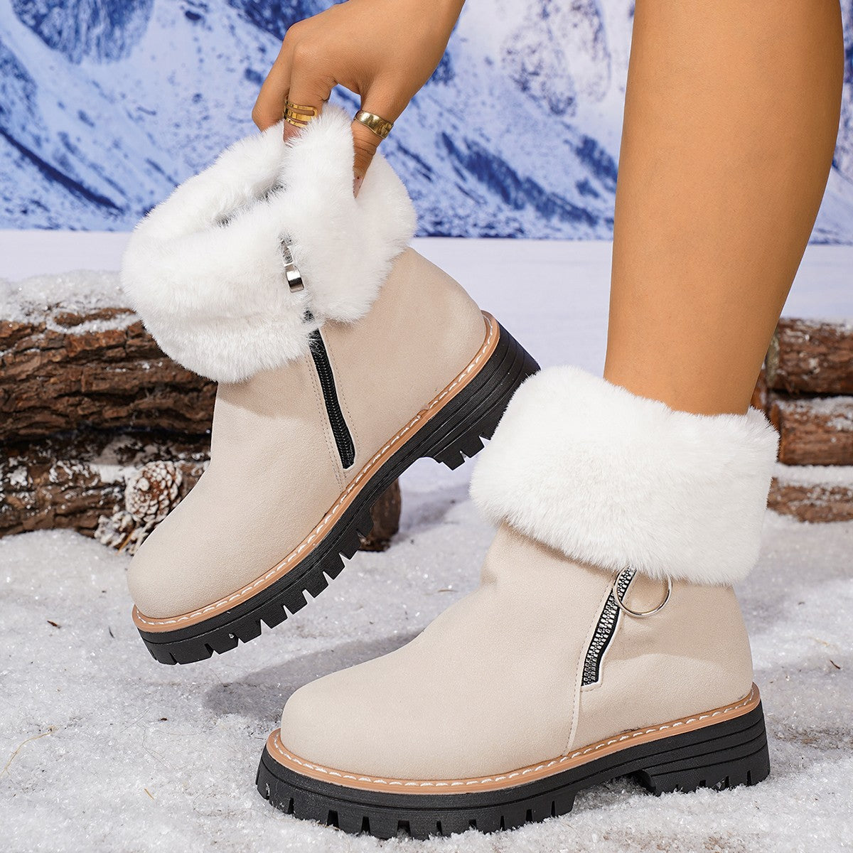 Damen Winter-Schneestiefel mit seitlichem Reißverschluss, warm, mit Fleecefutter