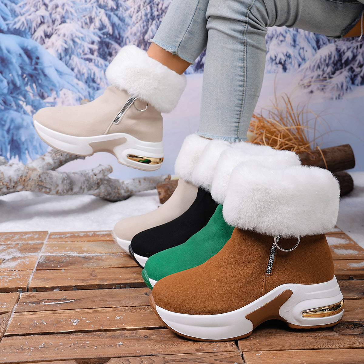 Damen Winter-Schneestiefel mit seitlichem Reißverschluss, warm, mit Fleecefutter