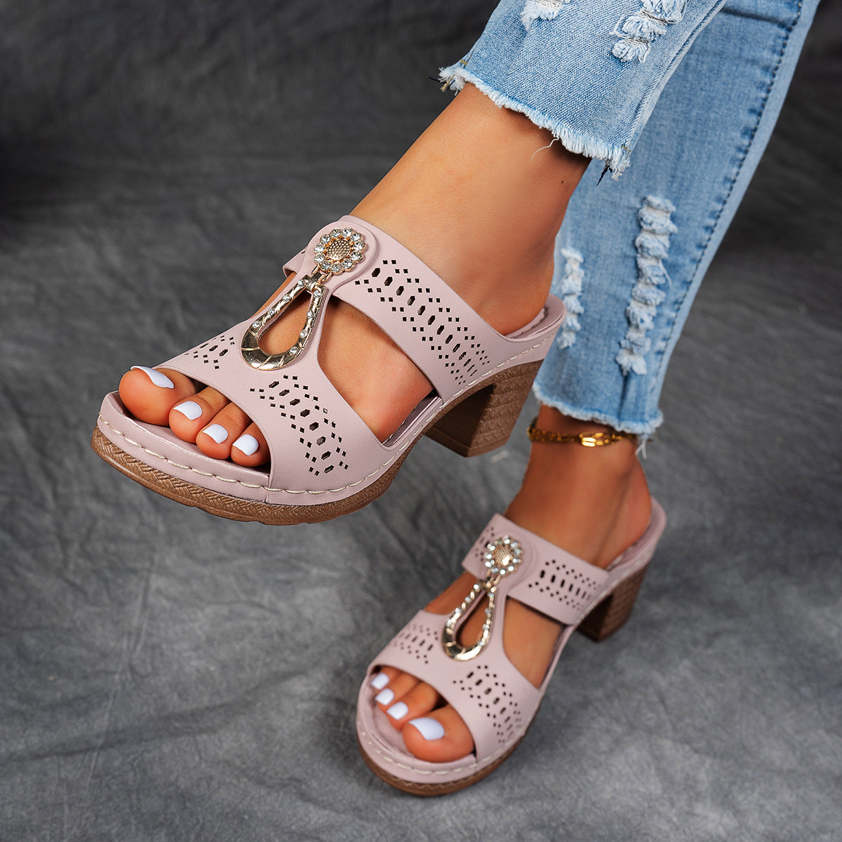 Orthopädische Strass-Absatzsandalen
