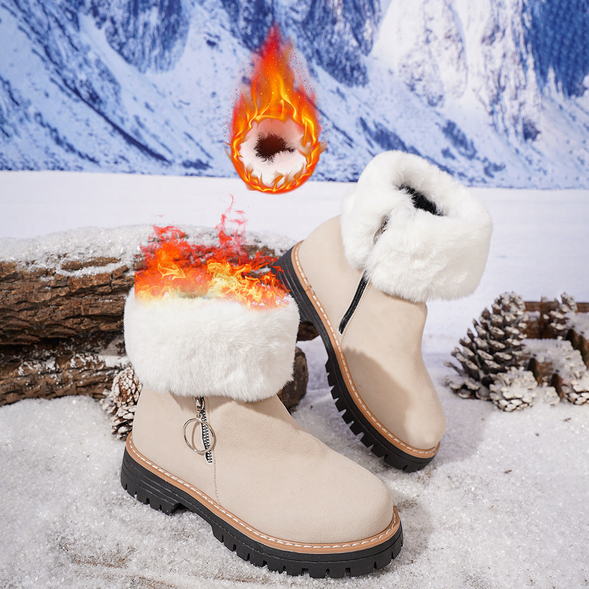 Damen Winter-Schneestiefel mit seitlichem Reißverschluss, warm, mit Fleecefutter