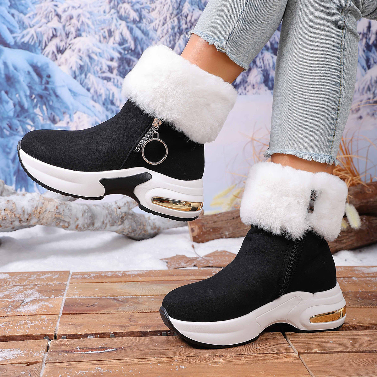 Damen Winter-Schneestiefel mit seitlichem Reißverschluss, warm, mit Fleecefutter