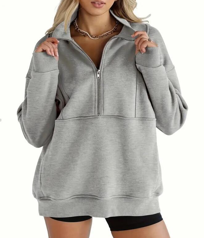 ✨Top-1 Pullover 2025✨Damen Herbst/Winter Bequemer Kragen Halb-Reißverschluss Oversize Langarm-Sweatshirt
