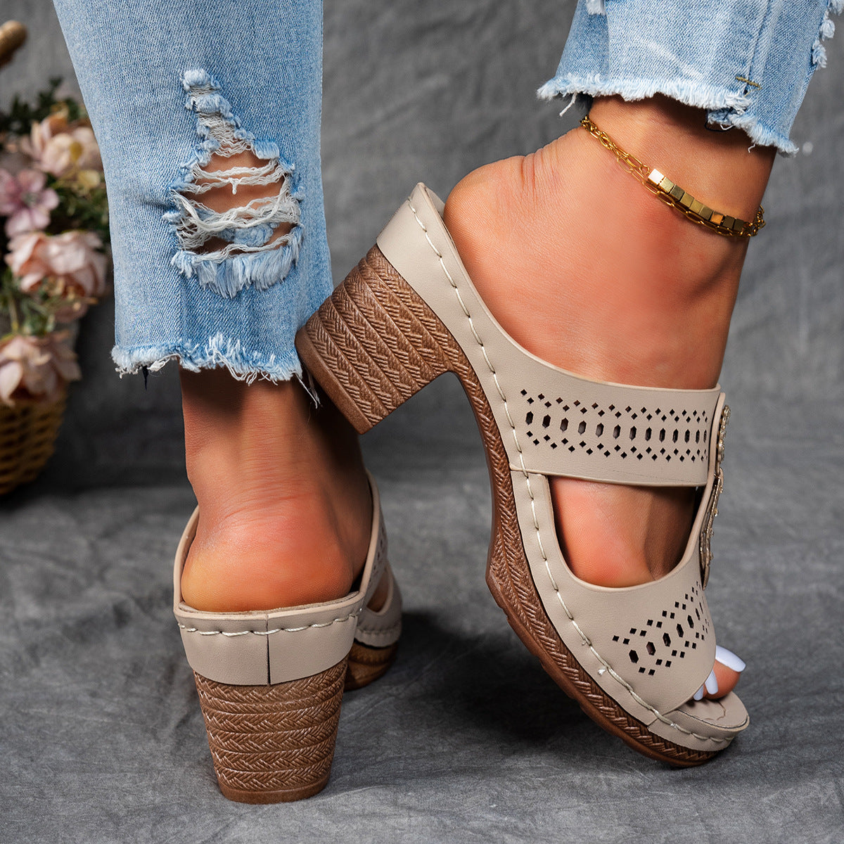 Orthopädische Strass-Absatzsandalen