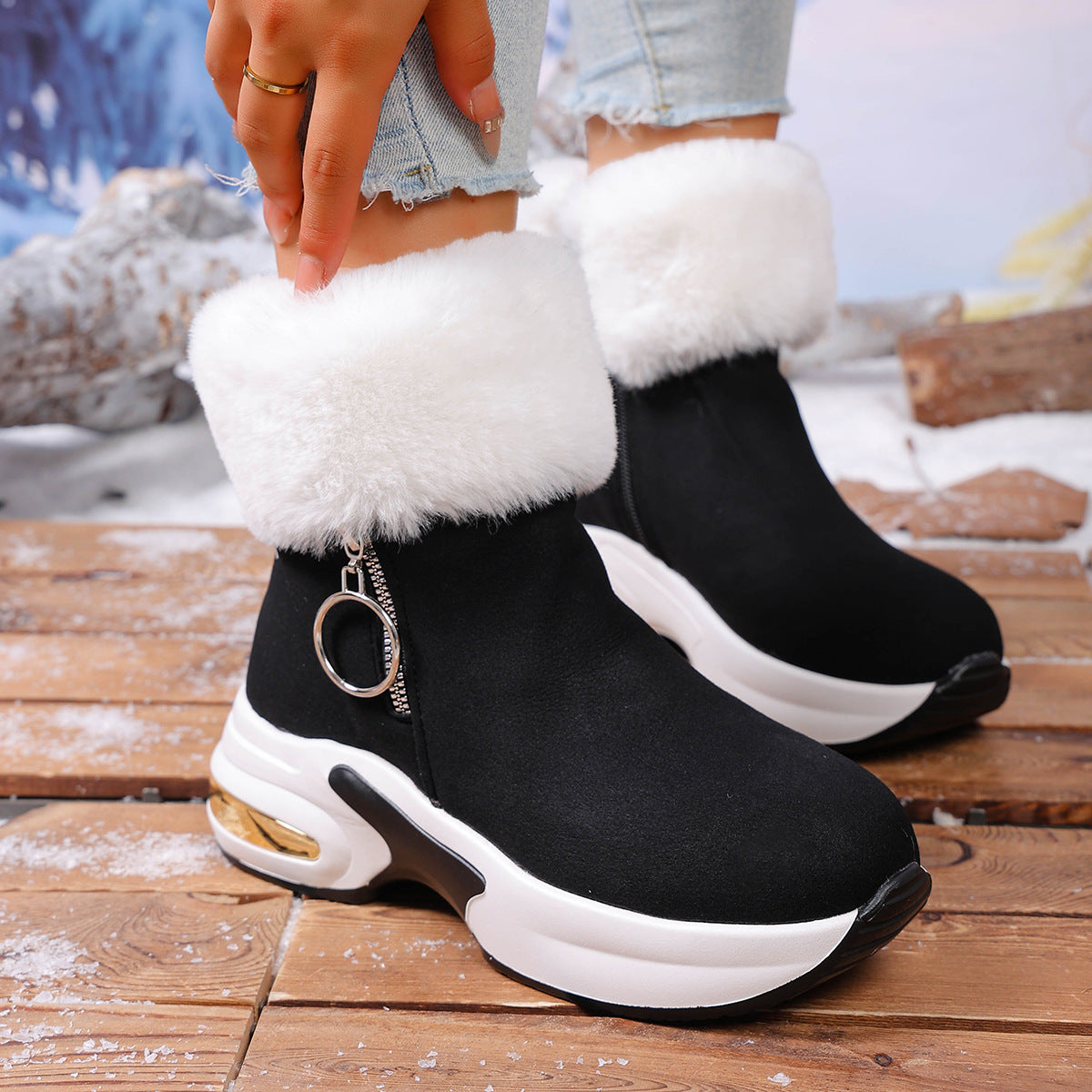 Damen Winter-Schneestiefel mit seitlichem Reißverschluss, warm, mit Fleecefutter