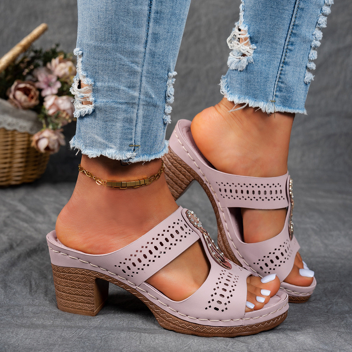 Orthopädische Strass-Absatzsandalen