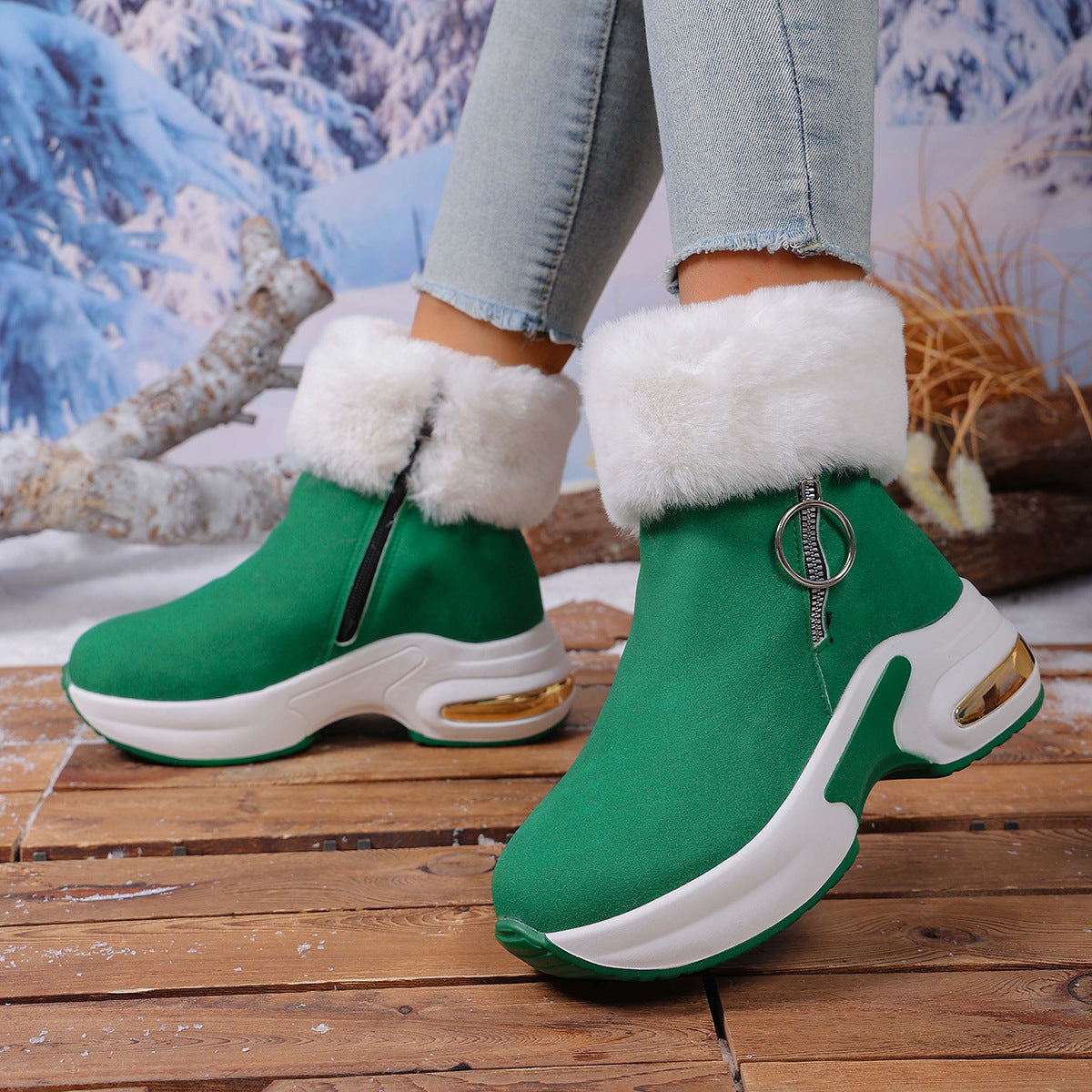 Damen Winter-Schneestiefel mit seitlichem Reißverschluss, warm, mit Fleecefutter
