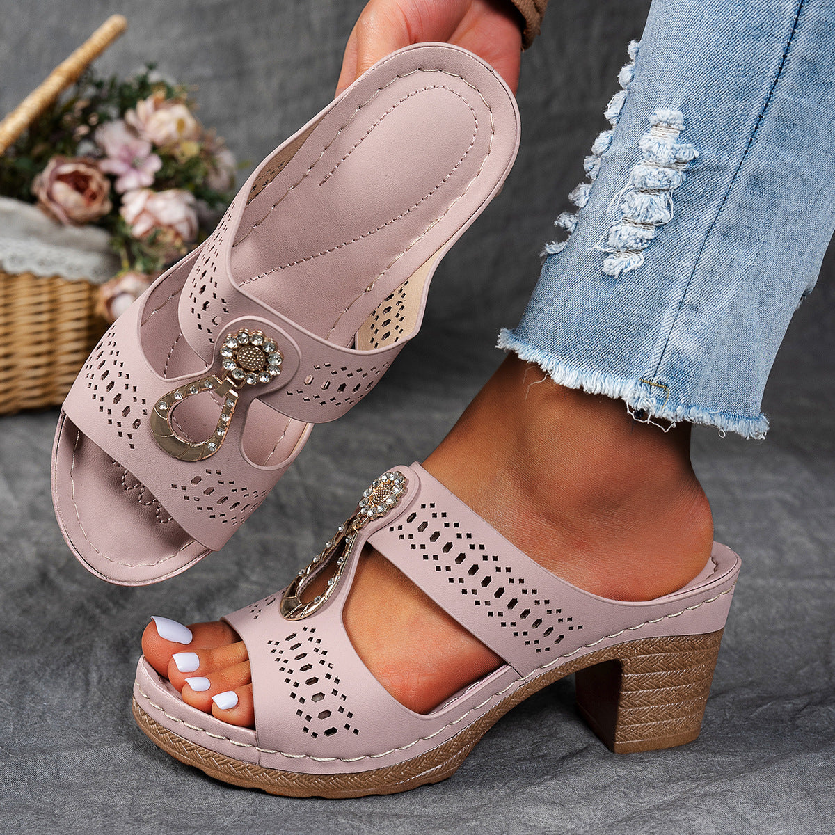 Orthopädische Strass-Absatzsandalen
