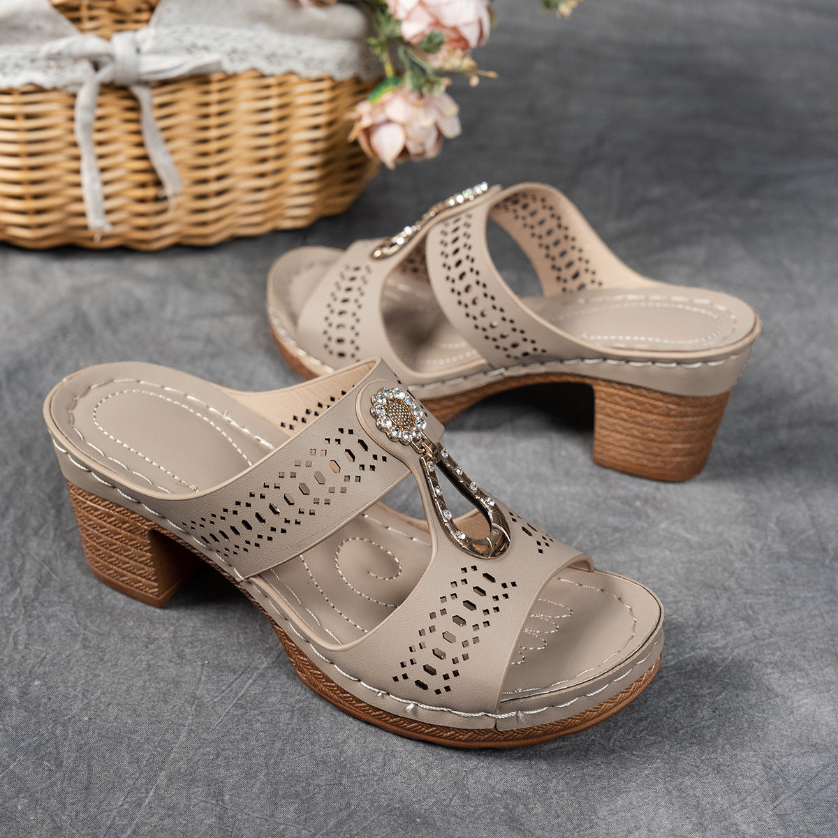 Orthopädische Strass-Absatzsandalen