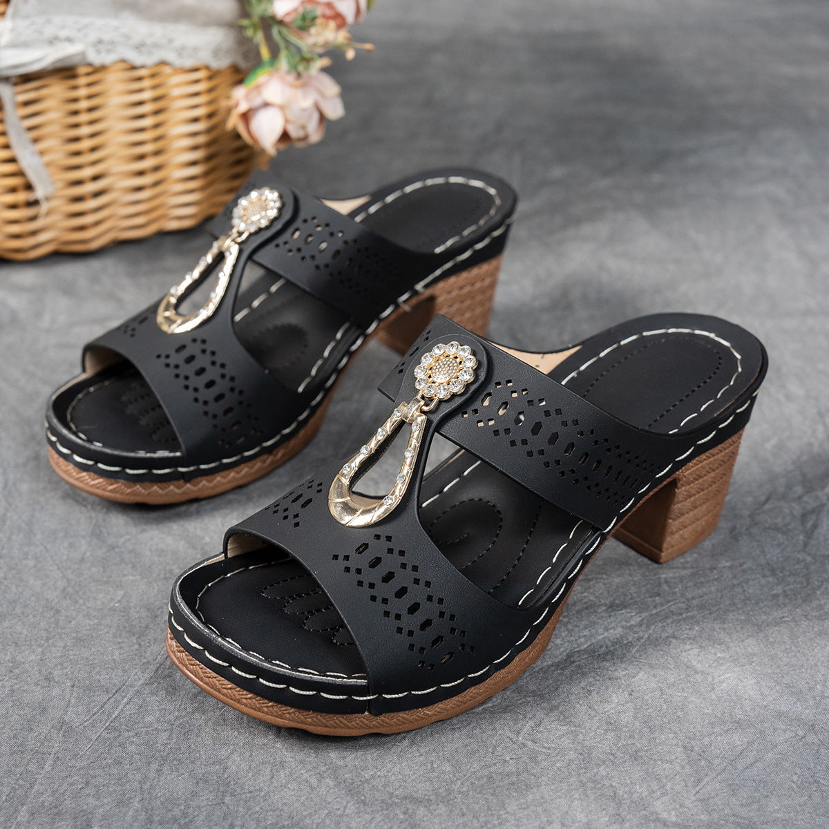 Orthopädische Strass-Absatzsandalen