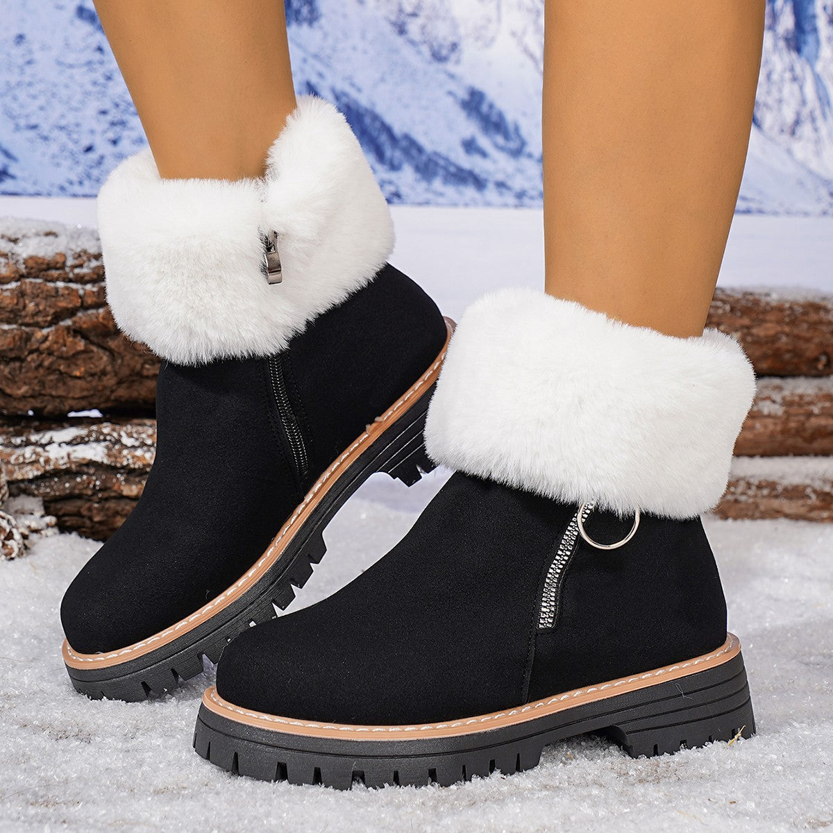 Damen Winter-Schneestiefel mit seitlichem Reißverschluss, warm, mit Fleecefutter