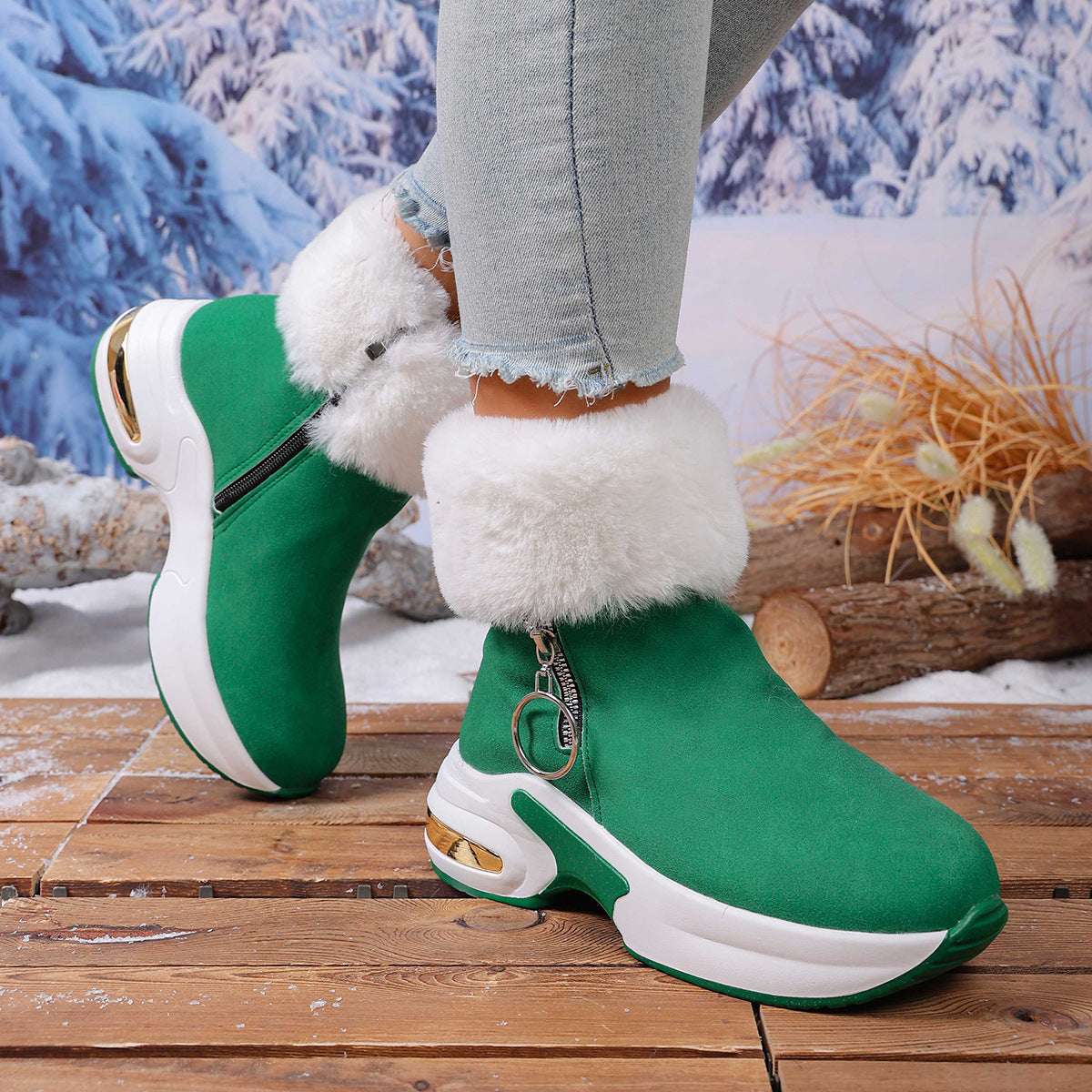 Damen Winter-Schneestiefel mit seitlichem Reißverschluss, warm, mit Fleecefutter