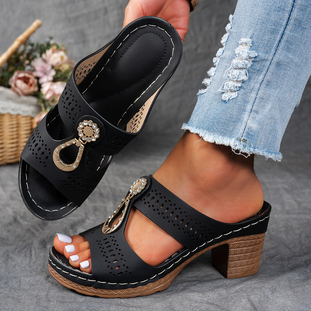 Orthopädische Strass-Absatzsandalen