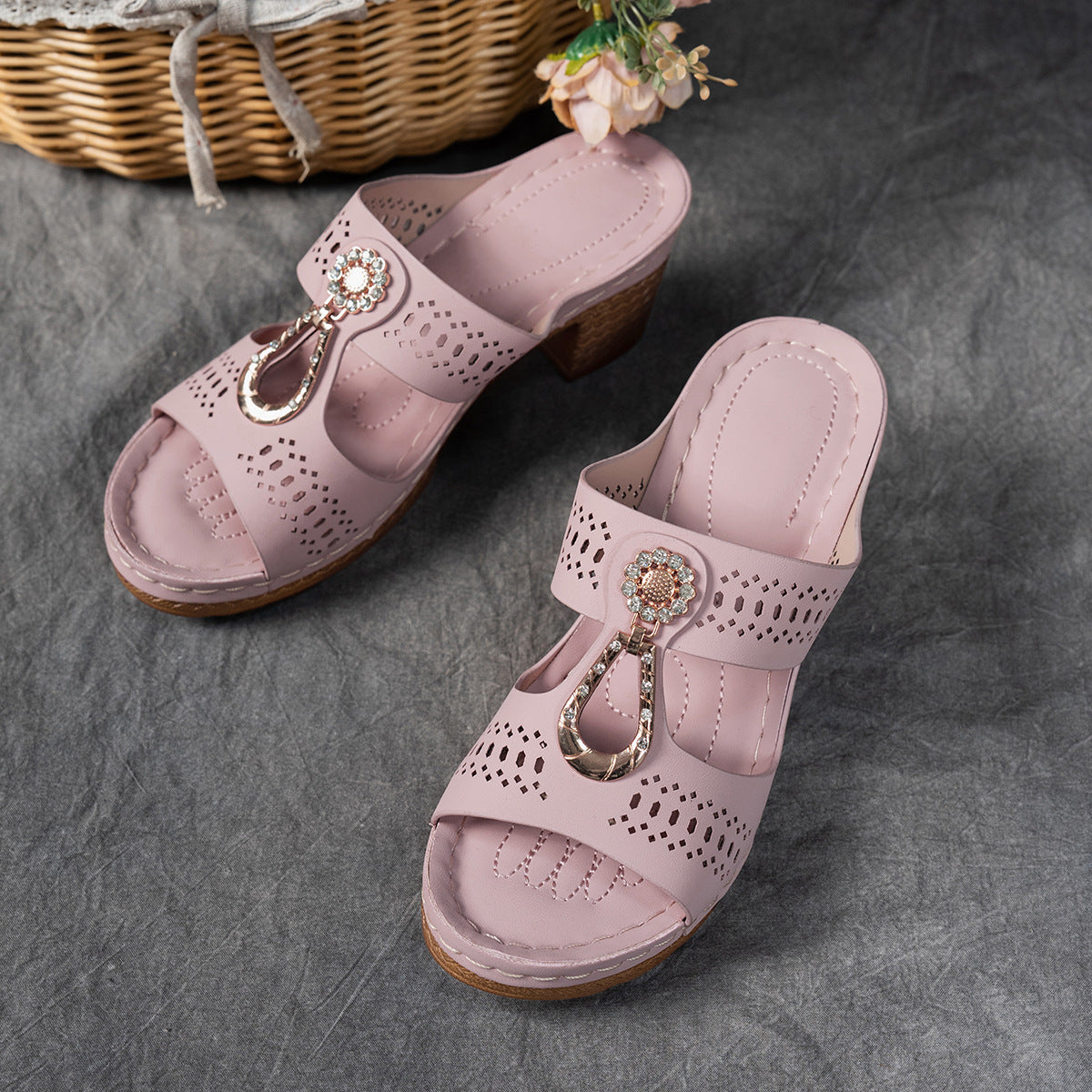 Orthopädische Strass-Absatzsandalen