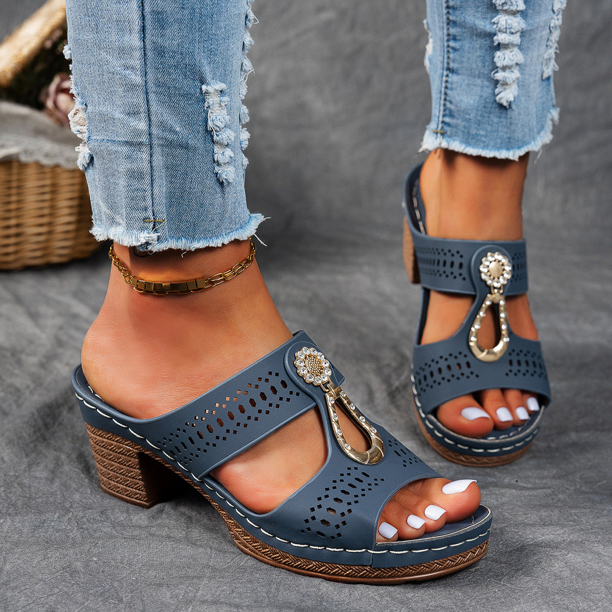 Orthopädische Strass-Absatzsandalen