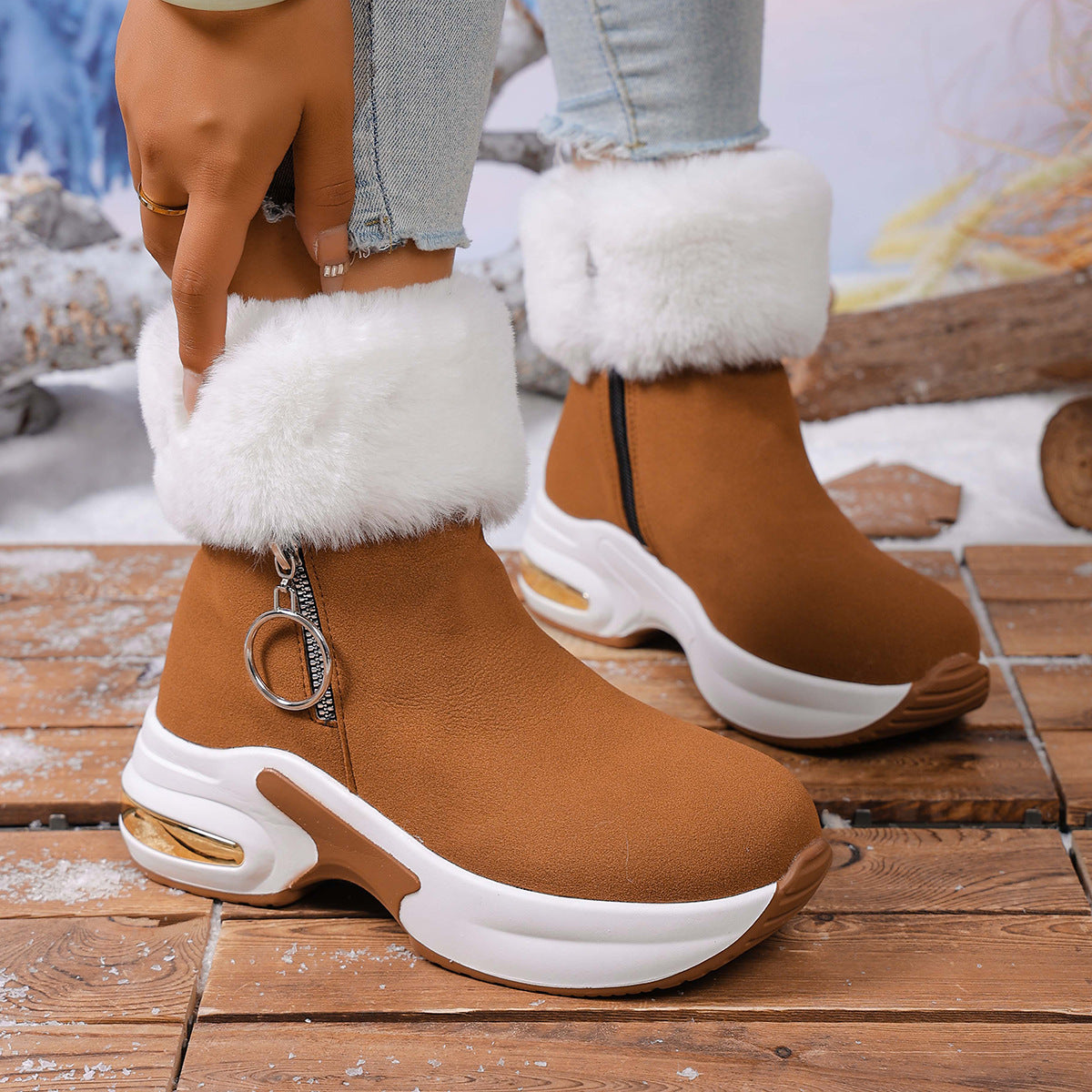 Damen Winter-Schneestiefel mit seitlichem Reißverschluss, warm, mit Fleecefutter