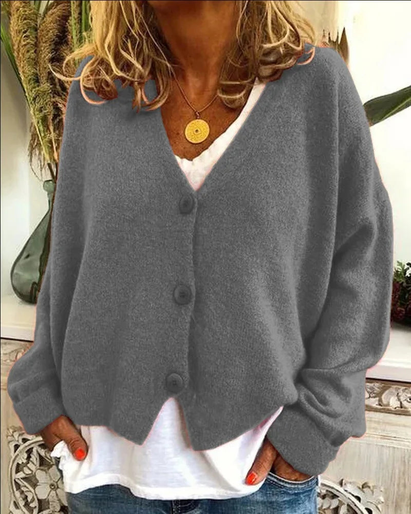 Damen schicker V-Ausschnitt Strickwaren mit Knöpfen für Herbst/Winter