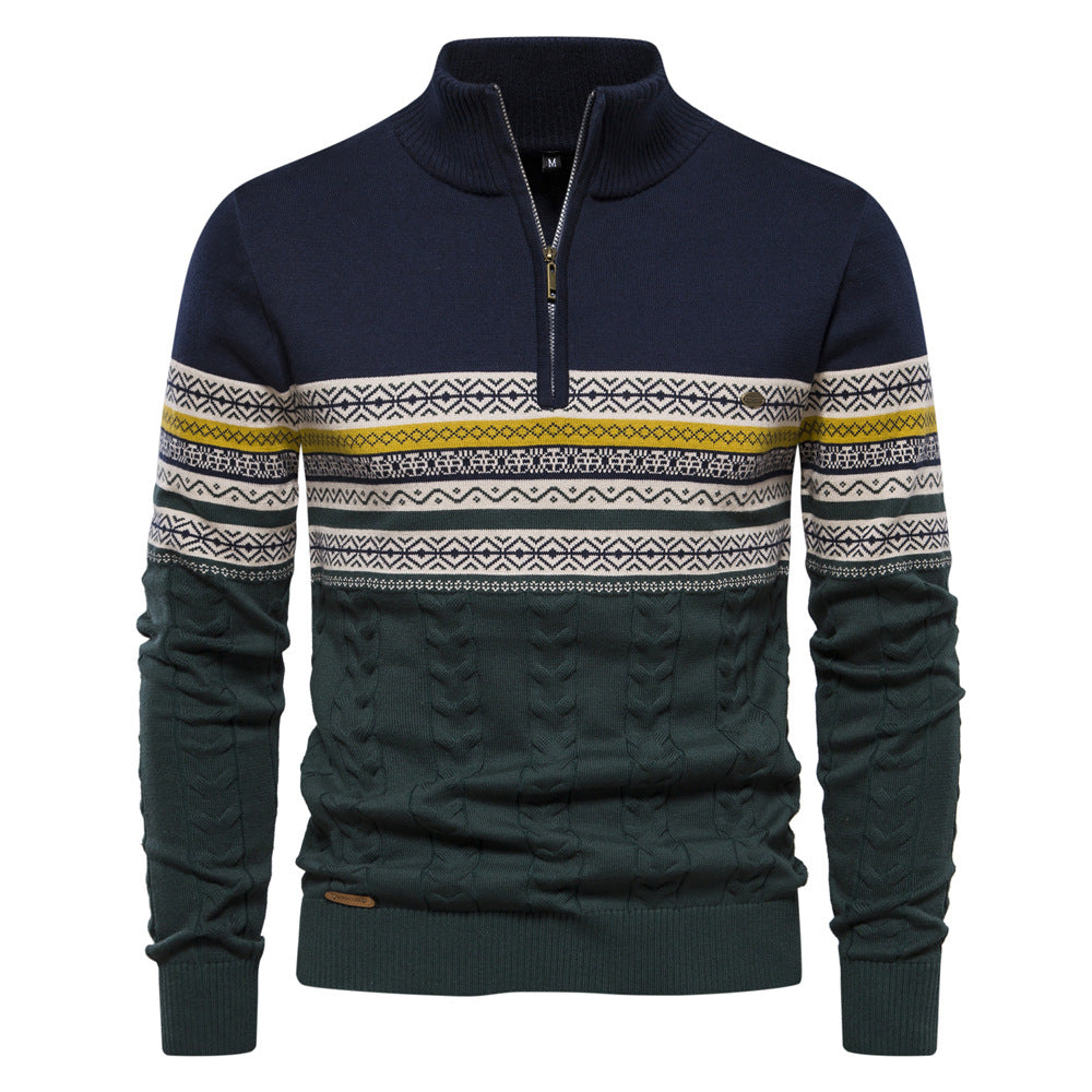 Herren Strickpullover mit Ethno-Muster und halbem Reißverschluss