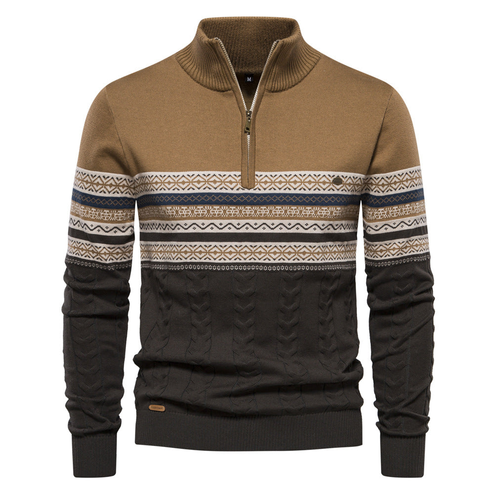 Herren Strickpullover mit Ethno-Muster und halbem Reißverschluss