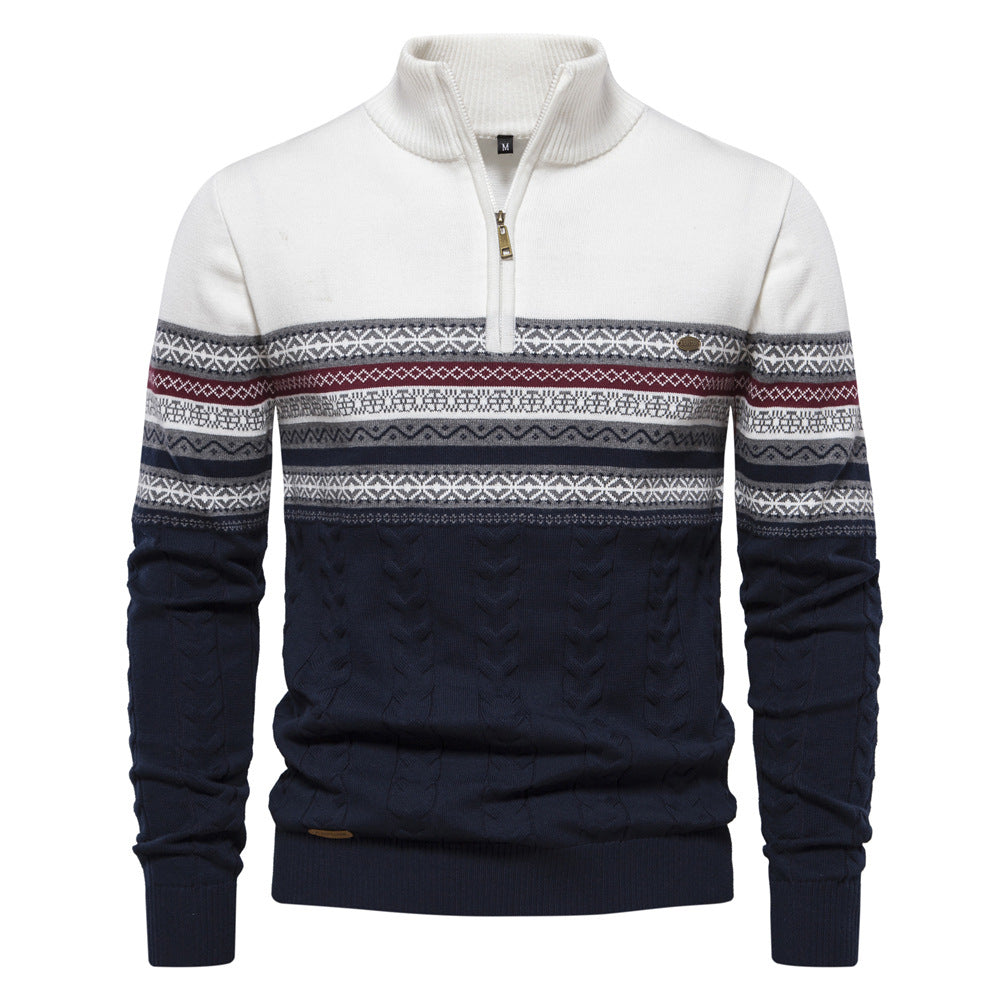 Herren Strickpullover mit Ethno-Muster und halbem Reißverschluss