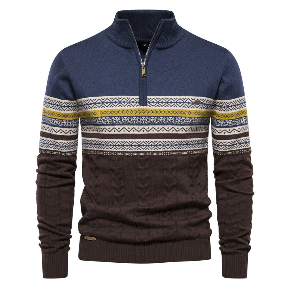 Herren Strickpullover mit Ethno-Muster und halbem Reißverschluss