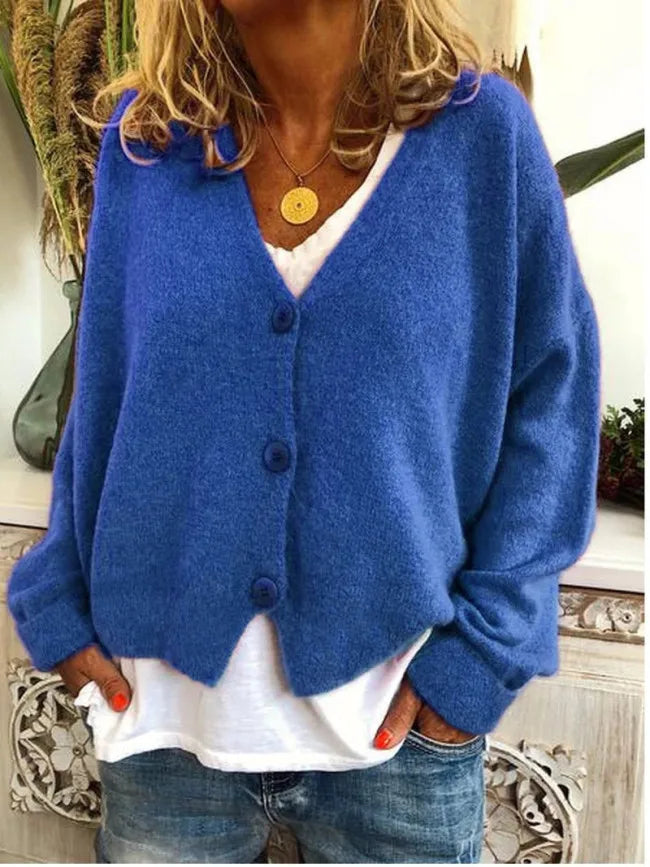 Damen schicker V-Ausschnitt Strickwaren mit Knöpfen für Herbst/Winter