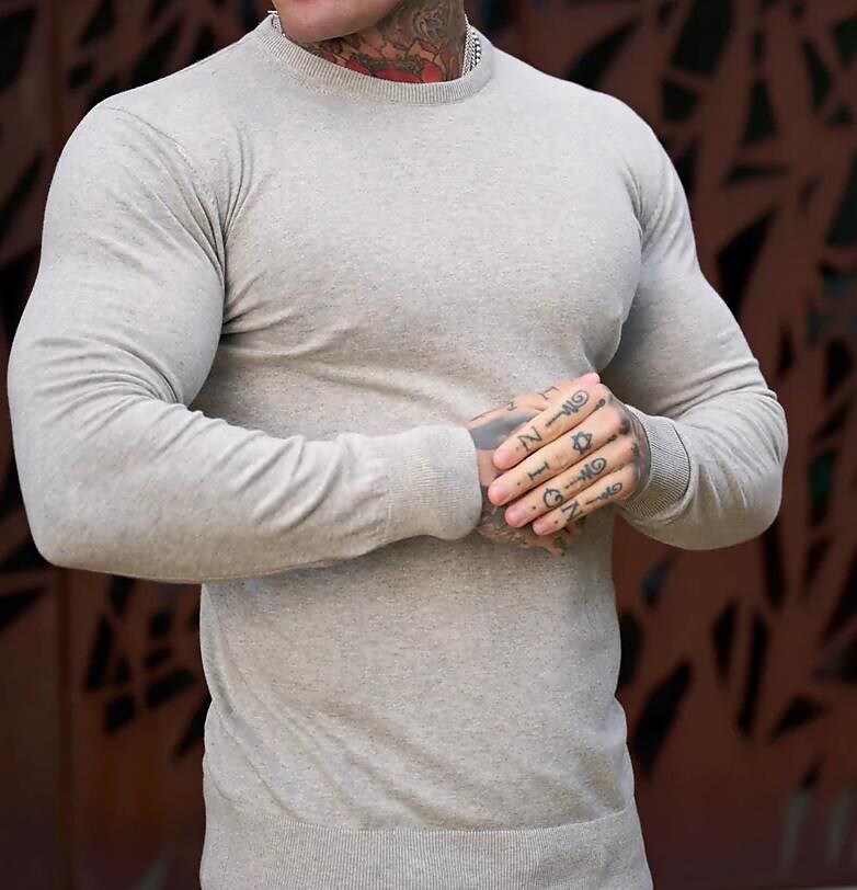 Herren Strickpullover unifarben Rundhals Basic Casual