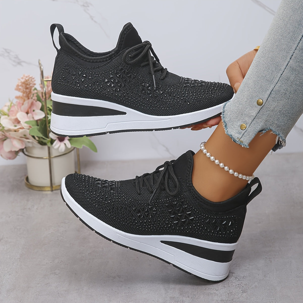 🔥Letzter Tag Aktion 70% RABATT - Legere, atmungsaktive, orthopädische Sneaker für Damen mit Strass-Verzierung