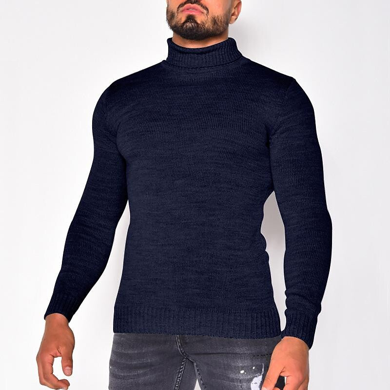 Herren Rollkragenpullover einfarbig Basic Strickpullover