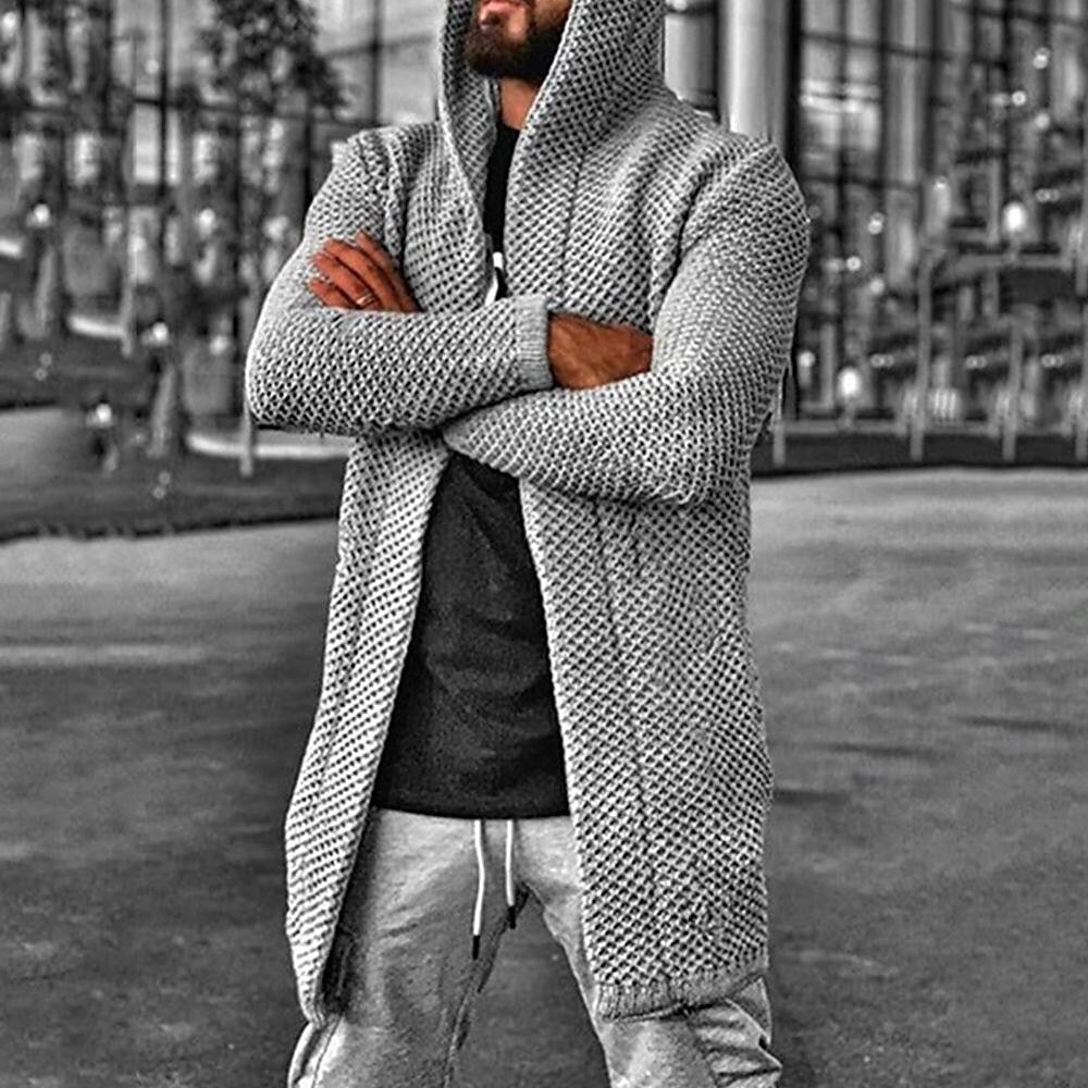 Herren Strickjacke mit Kapuze und Struktur, einfarbig