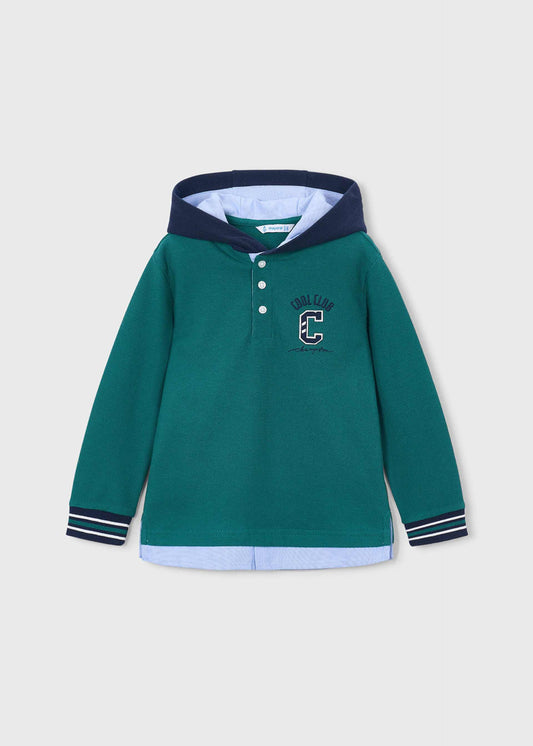 Boys' hooded polo shirt with contrasting details