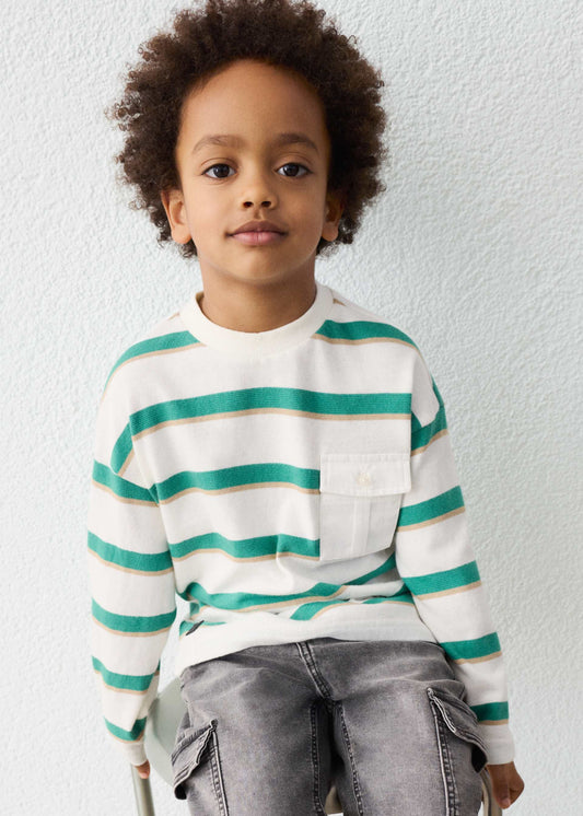 Boys' striped T-shirt with pocket