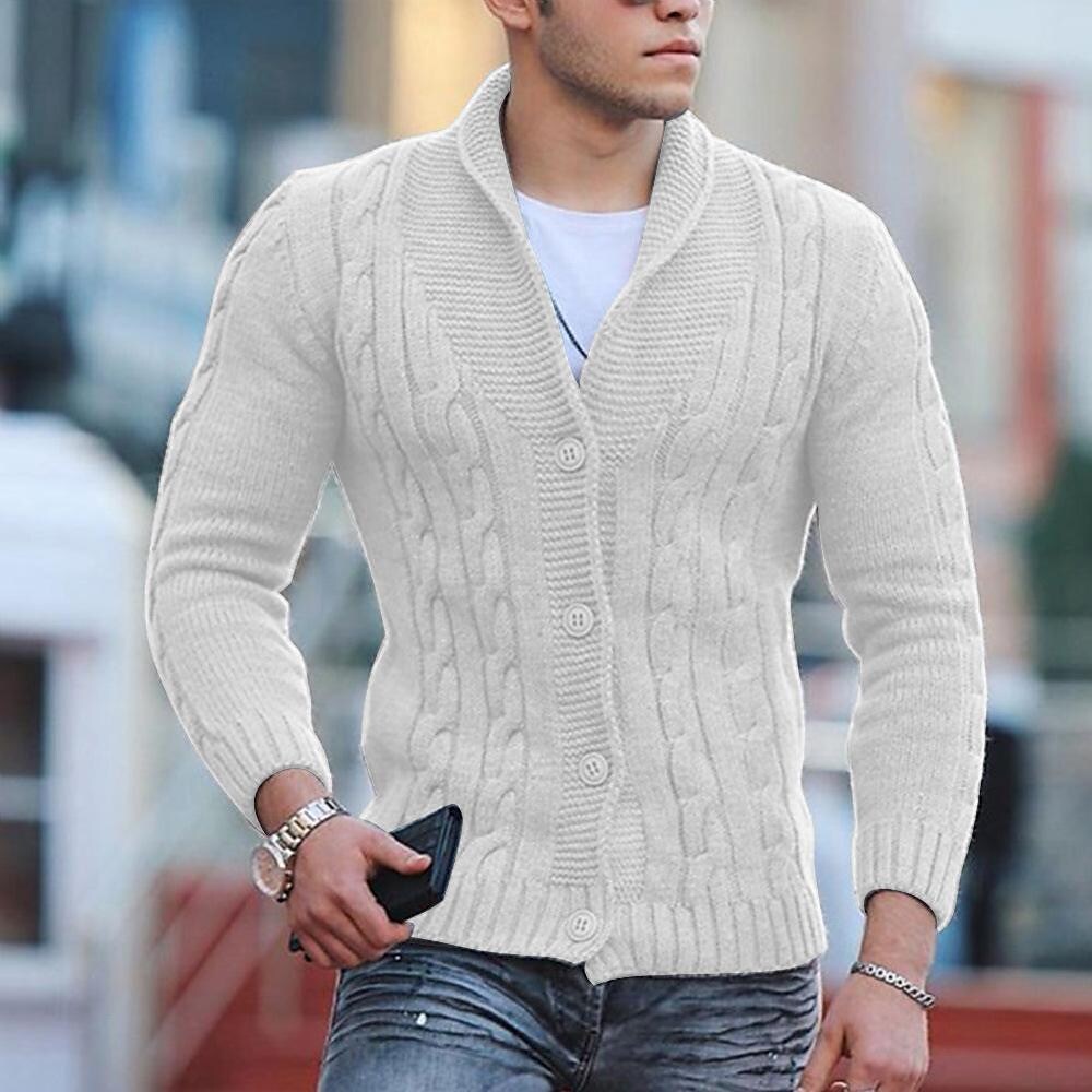 Herren Cardigan mit Schalkragen, Knöpfen und Zopfmuster in Uni-Farben