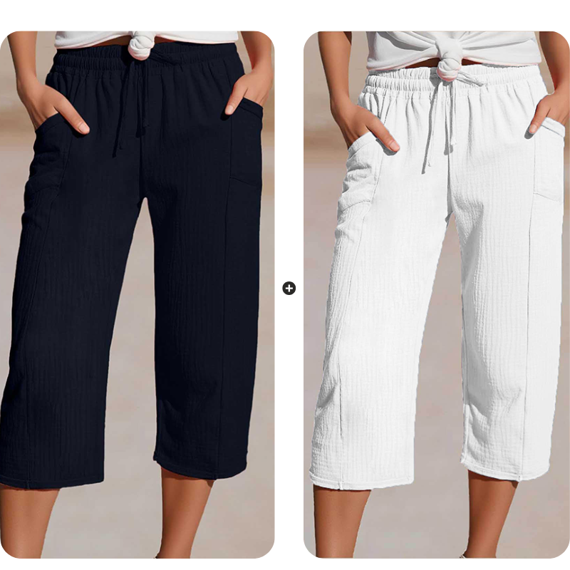 Einfarbige Shorts aus Baumwoll-Leinen-Mix mit Falten für Damen