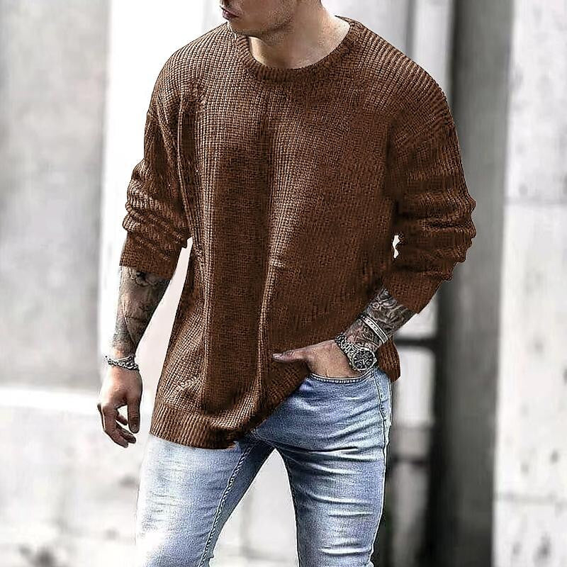 Herren Pullover Strickpullover Rundhals Einfarbig
