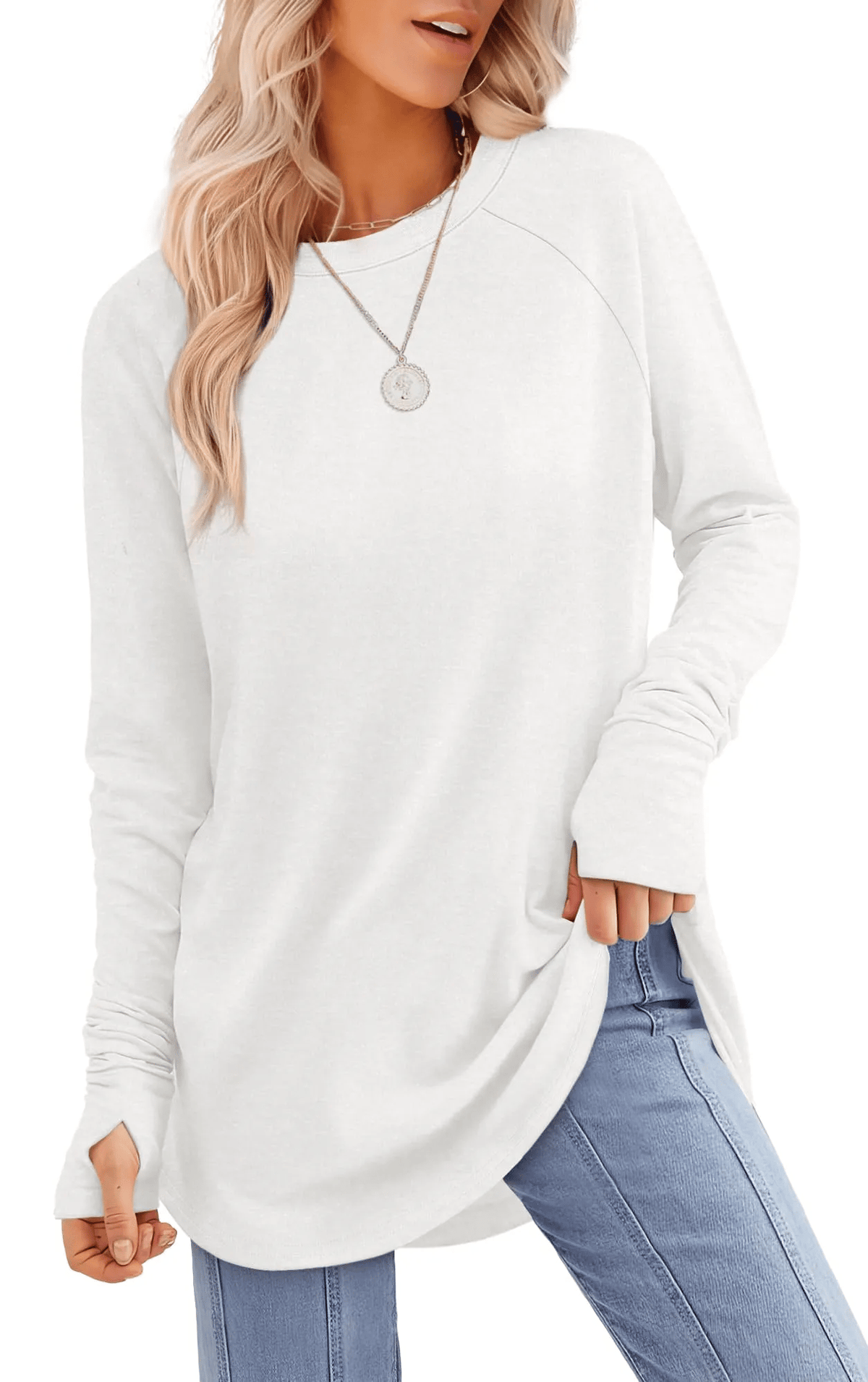 ✨Letzter Tag 69% RABATT✨Damen Langarmshirts mit Daumenloch, Tunika-Oberteile zum Tragen mit Leggings