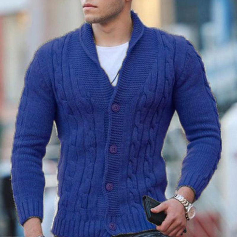 Herren Cardigan mit Schalkragen, Knöpfen und Zopfmuster in Uni-Farben